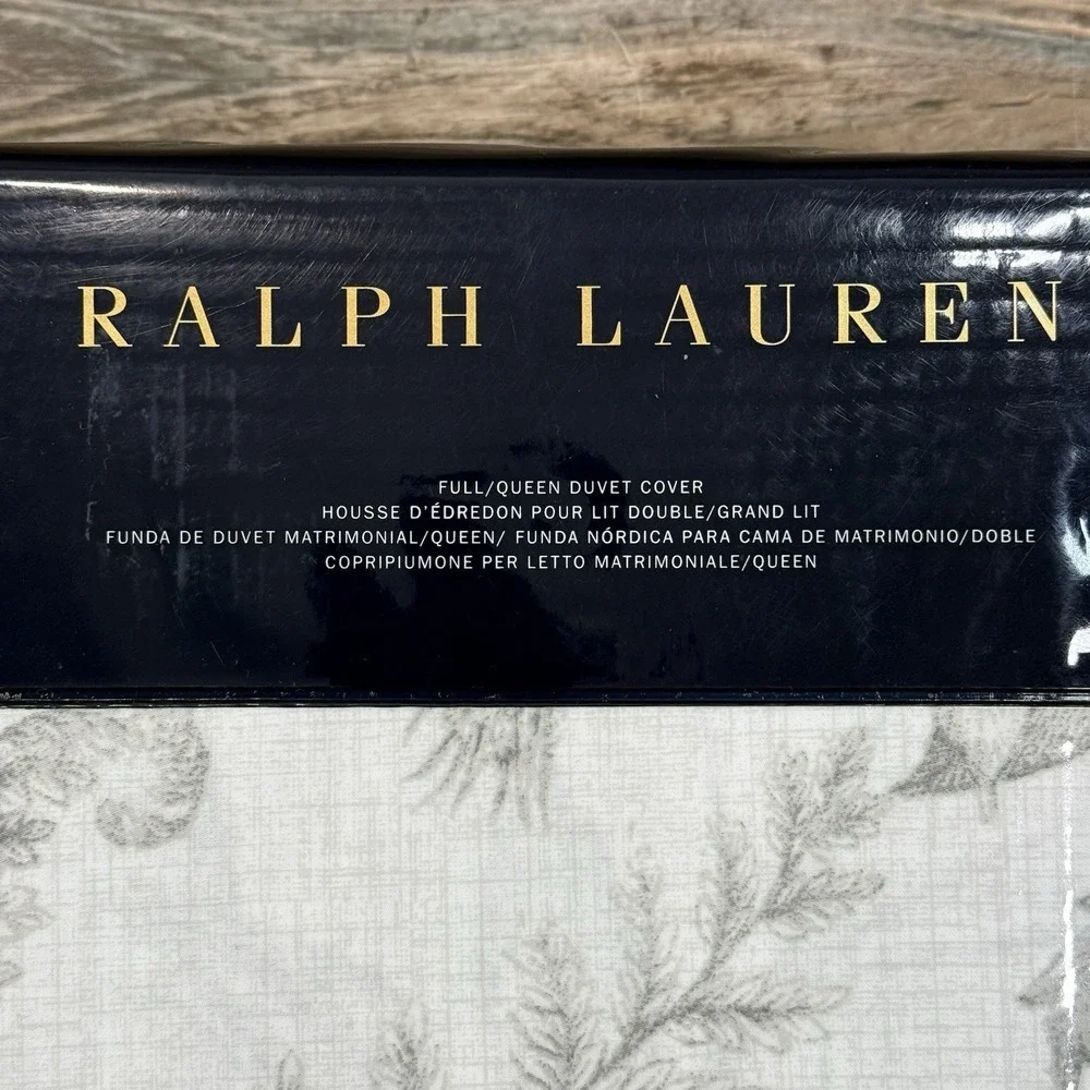 Ralph Lauren Genevieve Floral Queen Duvet Cover 100% Cotton Sateen Gray NWT $355